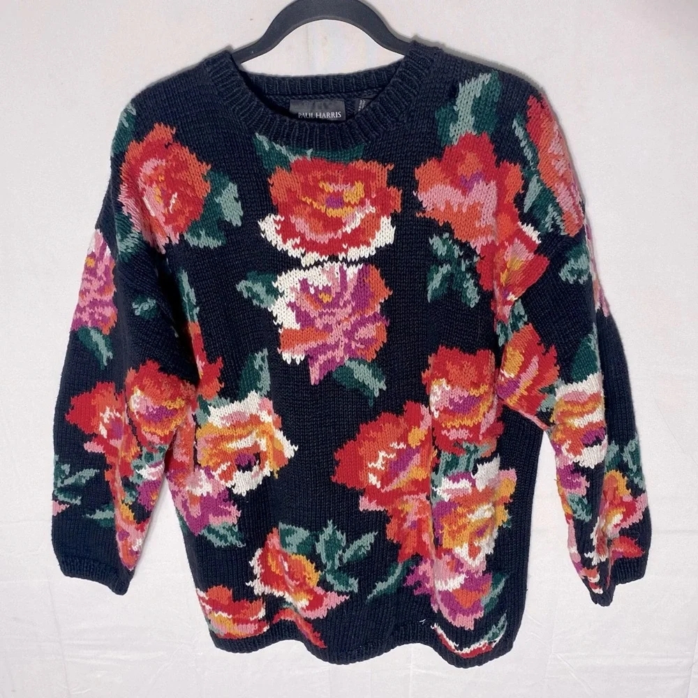 Vintage Paul Harris Ramie Cotton Floral Knit Crew Neck Sweater M Cottagecore - Picture 16 of 16